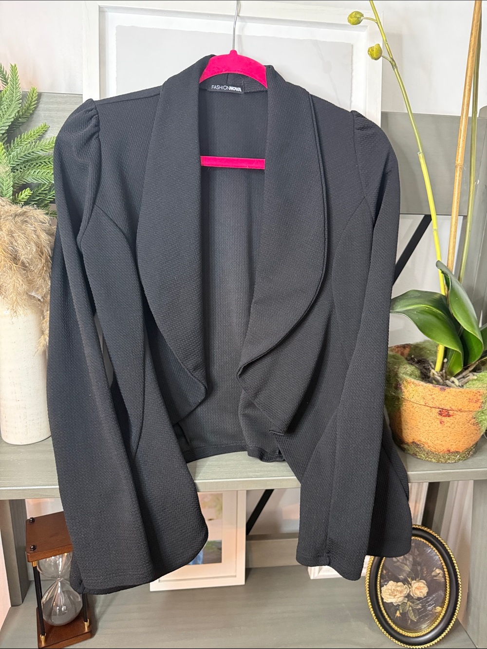 Fashion Nova Black Draped Open-Front Blazer